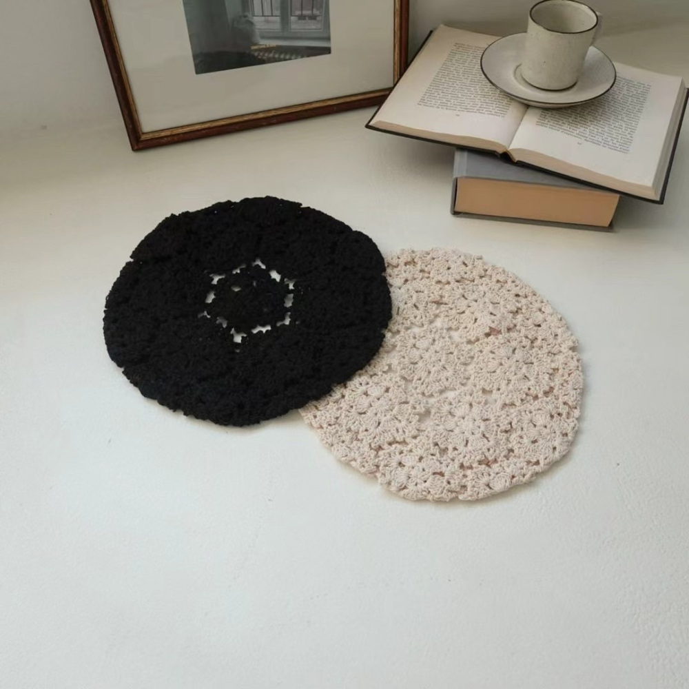 韓國UNI歐式蕾絲鏤空繡花平頂帽-細節圖2