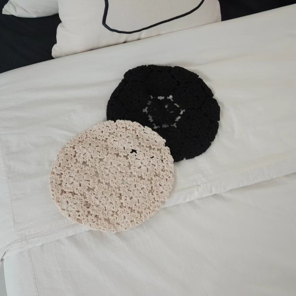 韓國UNI歐式蕾絲鏤空繡花平頂帽-細節圖6