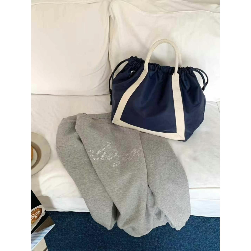 韓國TRO 文青通勤抽繩尼龍手提側背托特包-細節圖9