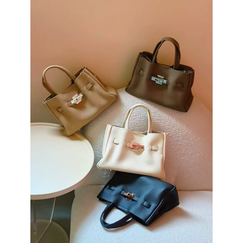 韓國TRO 高級牛皮荔枝軟皮鉑金手提側背包-細節圖2