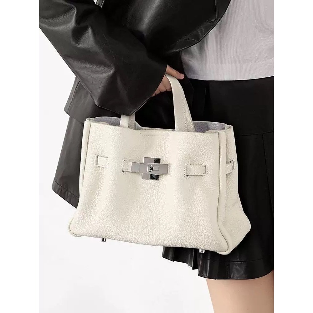 韓國TRO 高級牛皮荔枝軟皮鉑金手提側背包-細節圖3