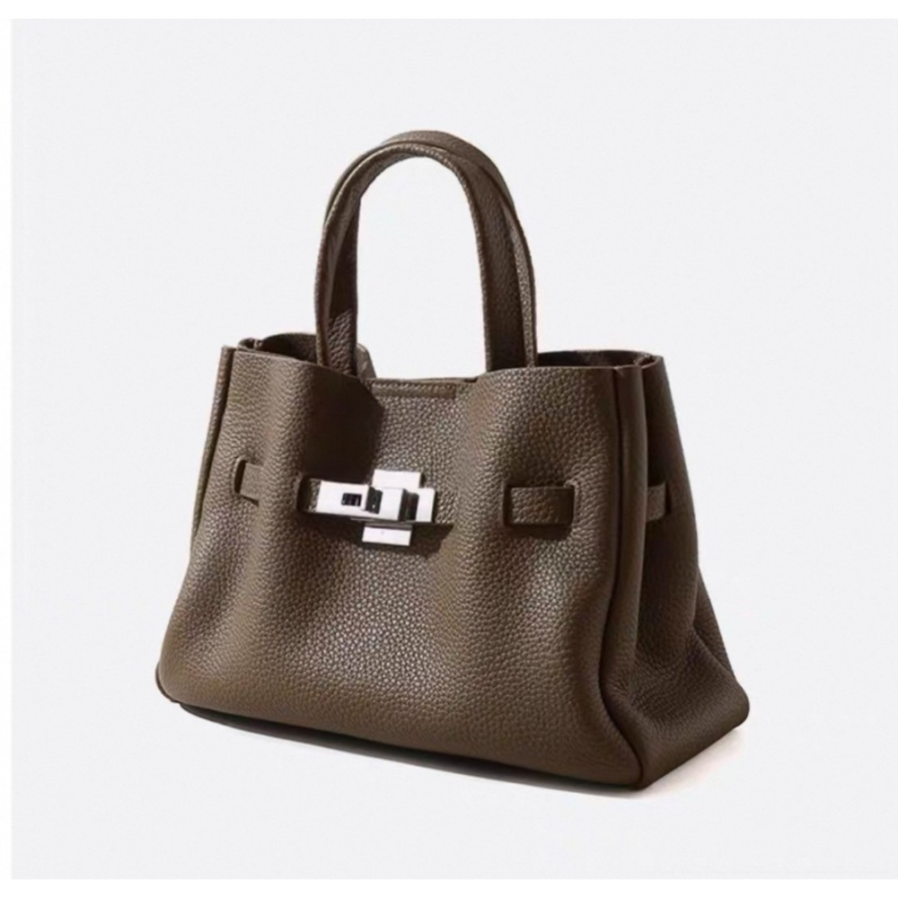 韓國TRO 高級牛皮荔枝軟皮鉑金手提側背包-細節圖7