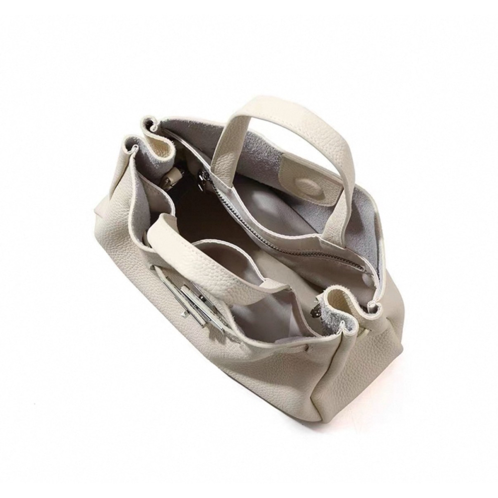 韓國TRO 高級牛皮荔枝軟皮鉑金手提側背包-細節圖9