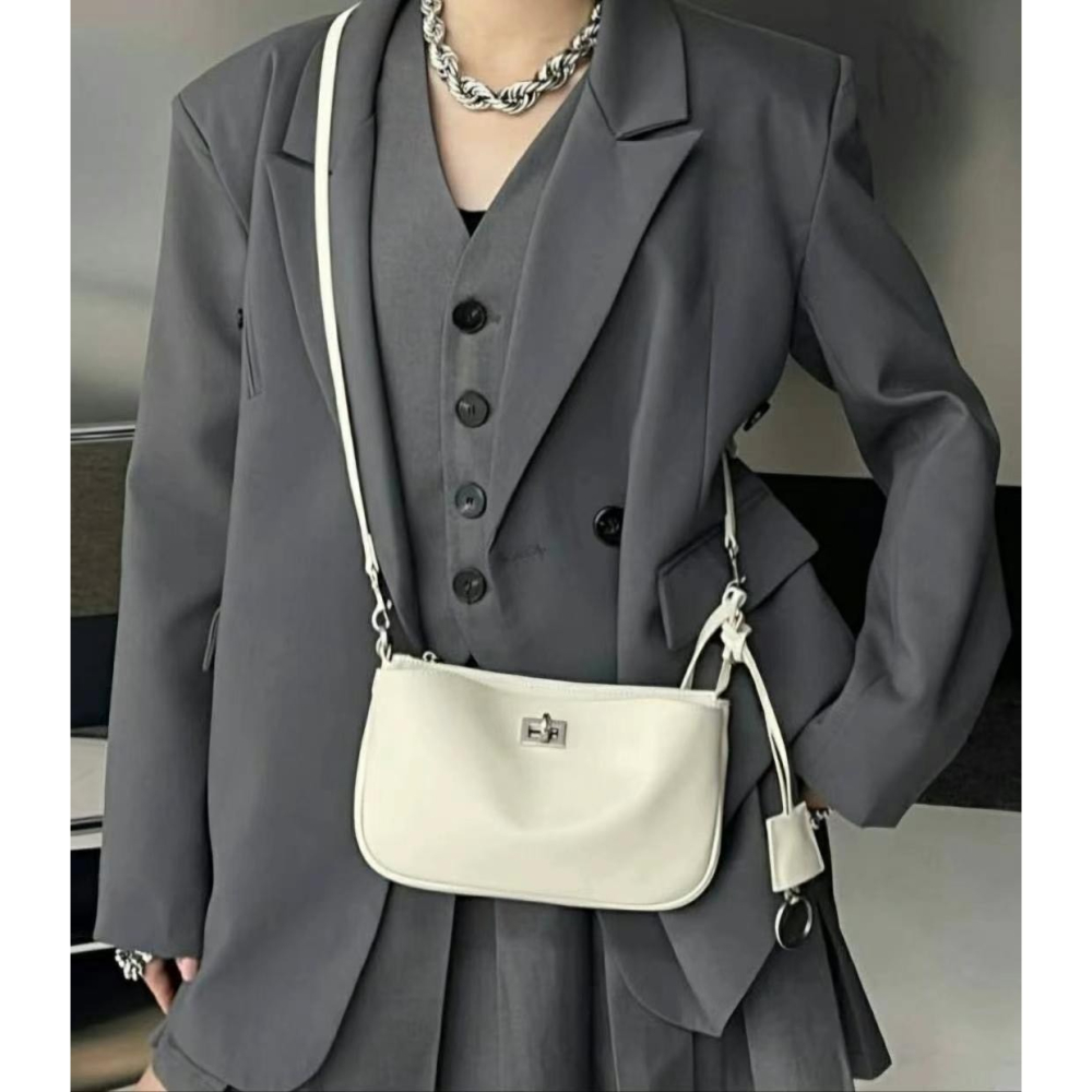 韓國TRO 高級感真皮凱莉鎖手提斜挎包-細節圖2