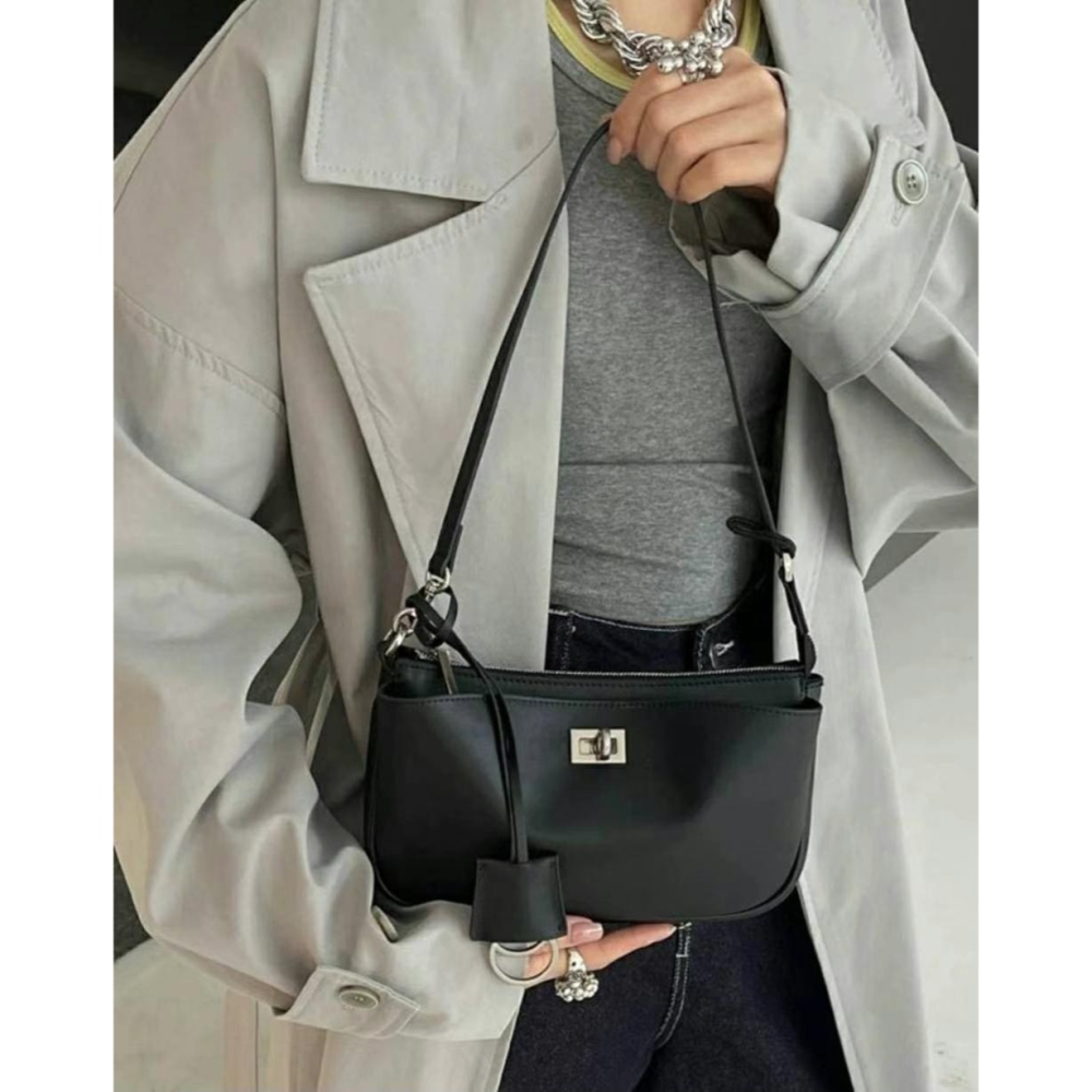 韓國TRO 高級感真皮凱莉鎖手提斜挎包-細節圖3