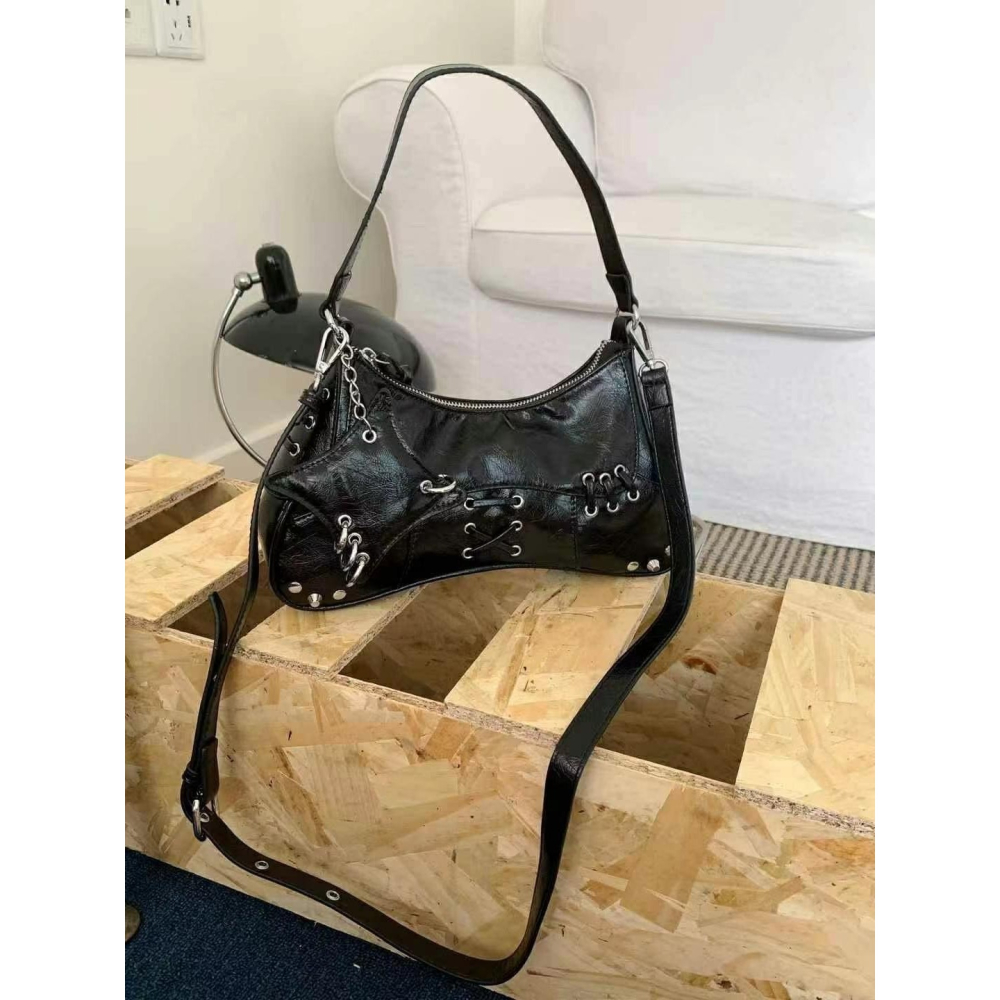 韓國TRO 美式復古卯釘機車手提斜挎包-細節圖7