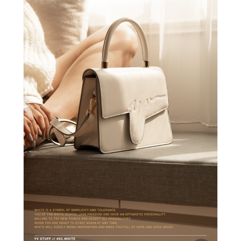 YV質感壓印手提兩用包-白-細節圖3