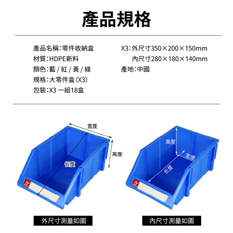 【組裝零件盒（整箱販售）】中型X2 大型X3 工業用加厚零件盒 塑膠盒 物料盒 貨架盒 置物盒 收納盒-細節圖8