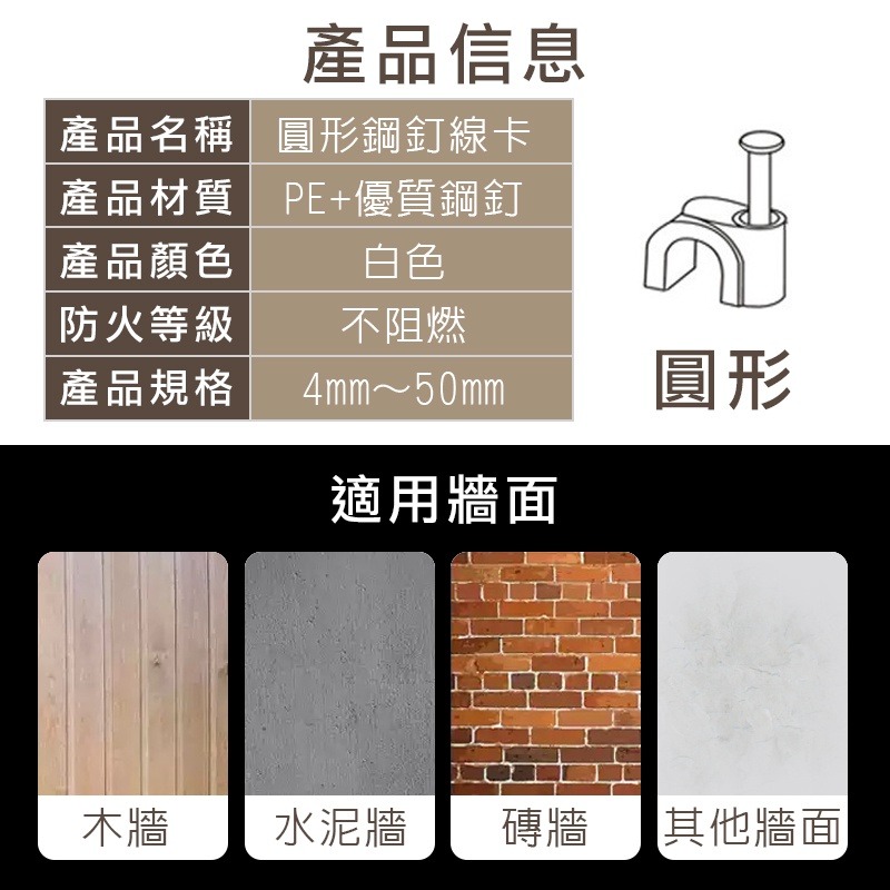 【整包賣場20-50mm】圓形鋼釘線卡、塑膠卡扣、釘子牆釘、線卡網路線固定電話線固定固定釘網線釘線卡電線固定卡扣-細節圖2