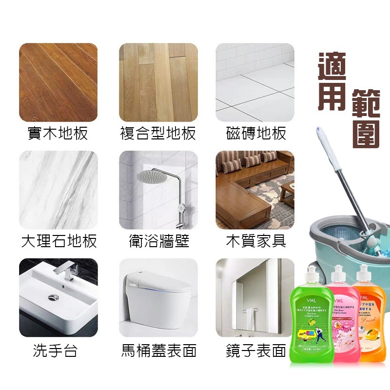 買5送1【VML】日本熱銷地板清潔劑 木板清潔劑 大理石磁磚拖地清洗劑 家用強力去污 增亮清潔液 免二次水拖 清潔劑-細節圖5