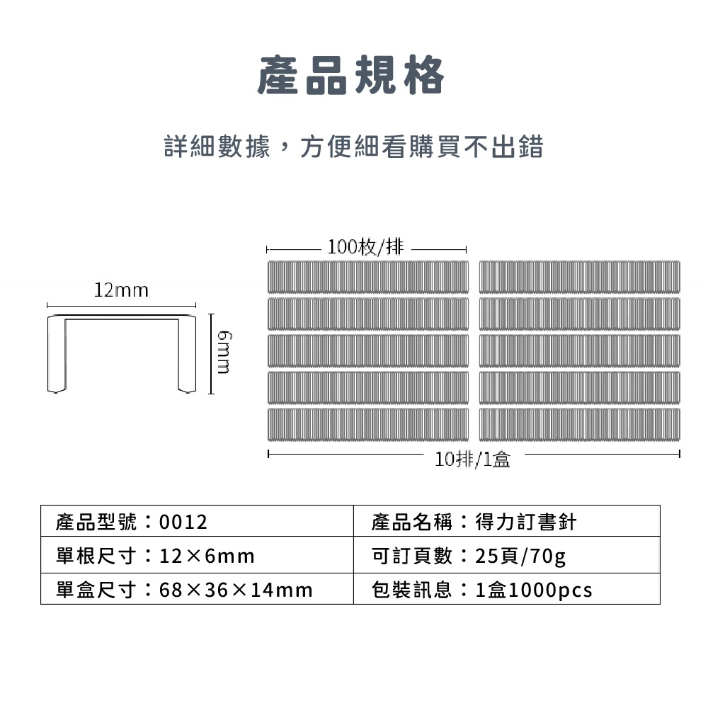 【補充訂書針】得力文具 尺寸24/6 3號 訂書針 1盒1000枚 訂書機 辦公 文書用品 釘書針 釘書機-細節圖8