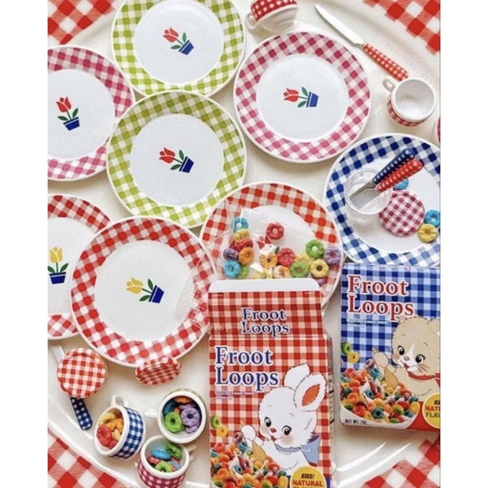 有意思迷你玩具 ues 趣味格子廚房 格子廚房 趣味格子 格紋餐具 果醬 麥片-細節圖2