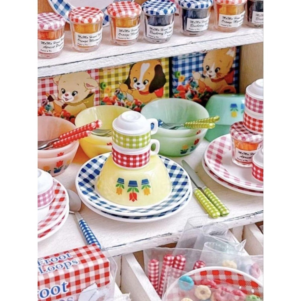 有意思迷你玩具 ues 趣味格子廚房 格子廚房 趣味格子 格紋餐具 果醬 麥片-細節圖3