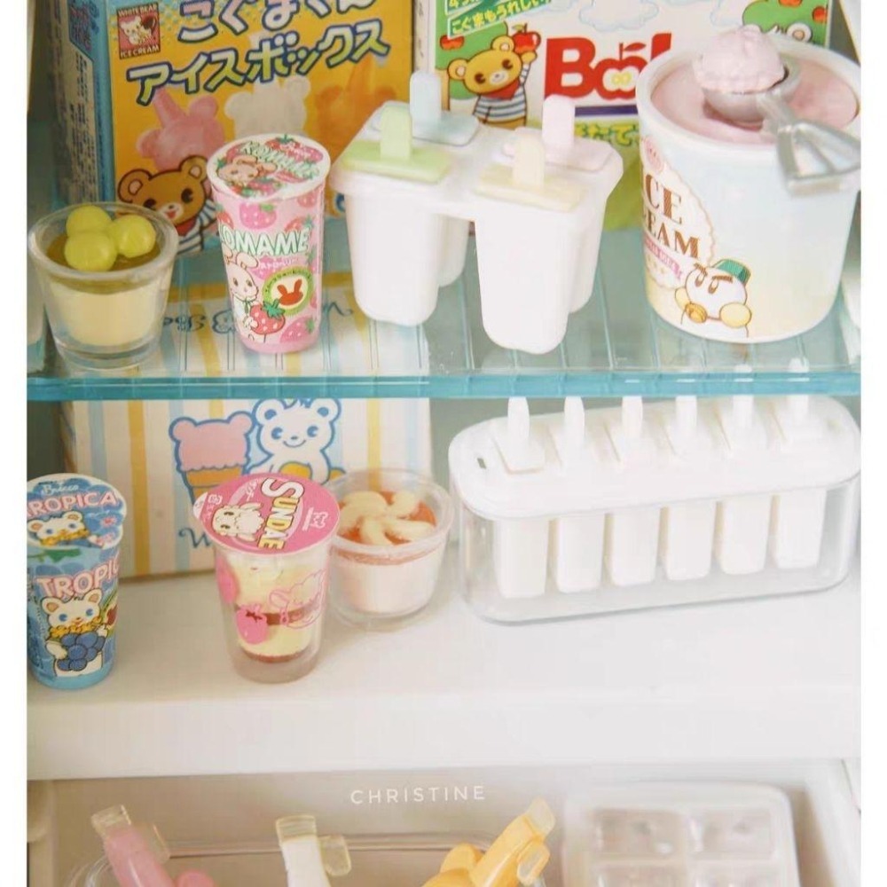微縮 迷你 冰品 冰棒 冰塊 製冰盒 冰盒 熊熊 小熊 牛奶冰 草莓冰 米糕冰棒 芒果冰棒 香蕉冰棒 鳳梨冰 袖珍 食玩-細節圖2