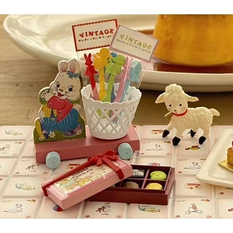 czhouse 微縮 袖珍 玫瑰餐盤 托盤 昭和兔 復古小羊 昭和狗 昭和羊 動物餐具 托盤 迷你玩具-細節圖4