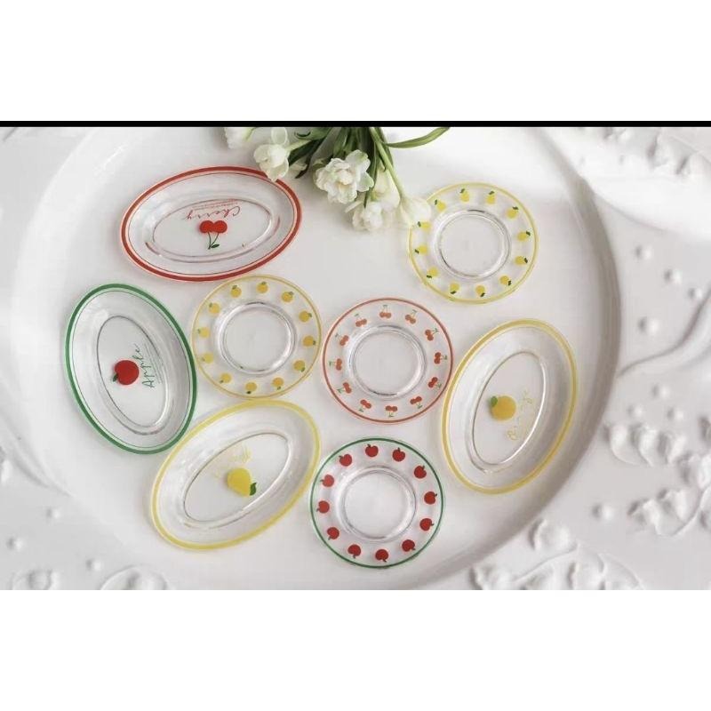 袖珍 微縮 絲果兔兔醬 絲果兔 盤子 格紋 透明格紋盤 杯盤組 餐具 食玩-細節圖2