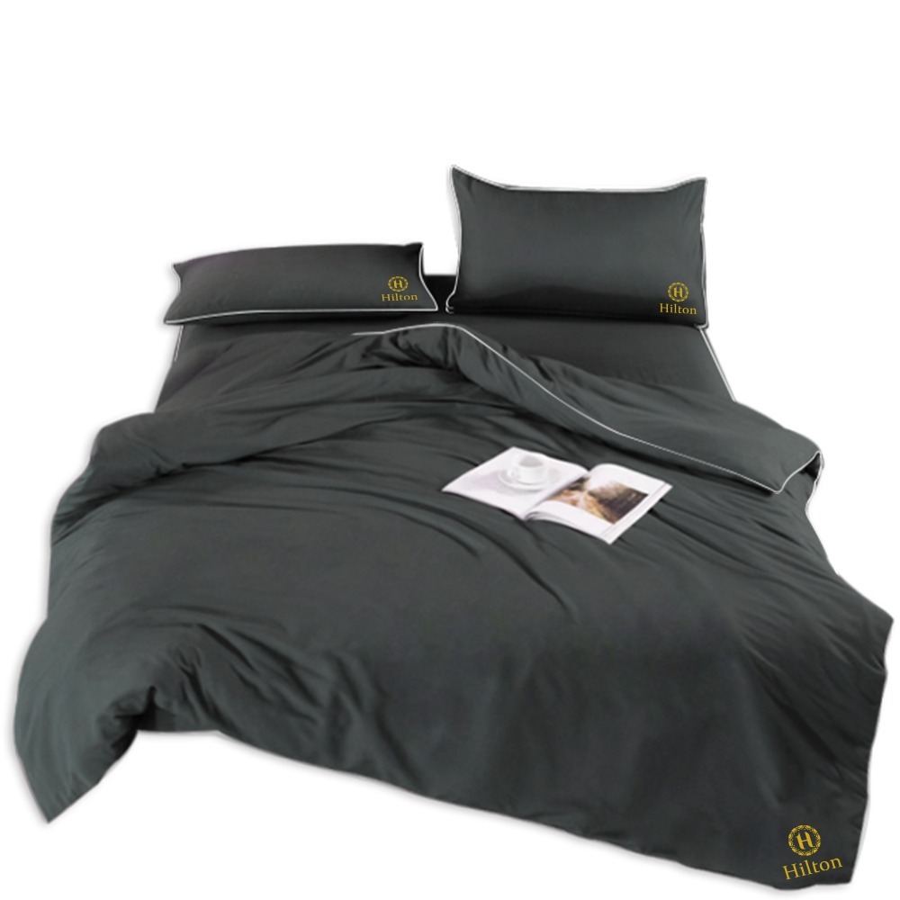 【Hilton 希爾頓】古典灰石墨烯三件床包枕套組/雙人、加大均一價(薄床包x1+枕套x2/床包)(B1001)-細節圖3