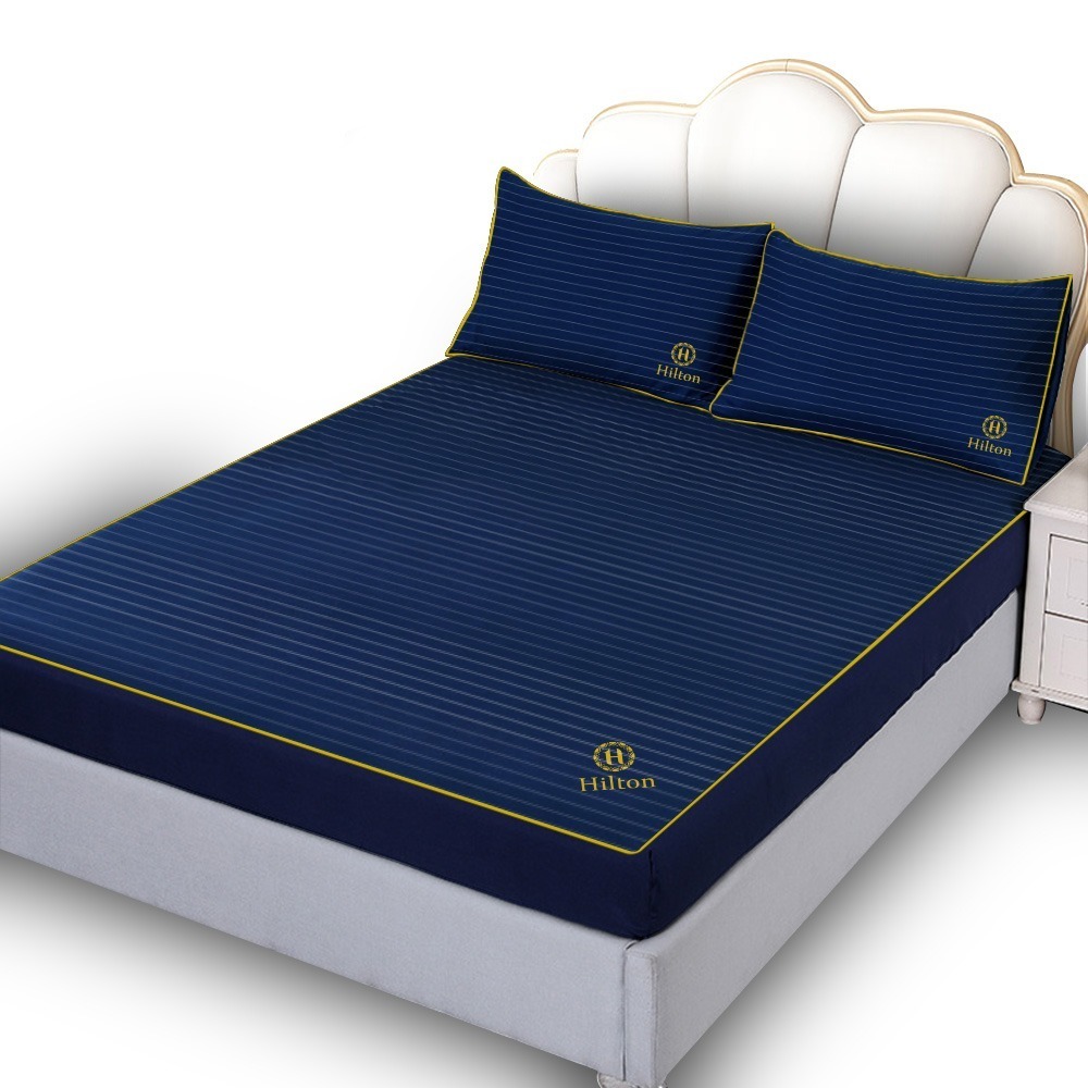 【Hilton 希爾頓】蔚藍星辰。銀纖維石墨烯萊賽爾枕套床包組-雙人、加大均一價(薄床包x1+枕套x2)(B0031)-細節圖2