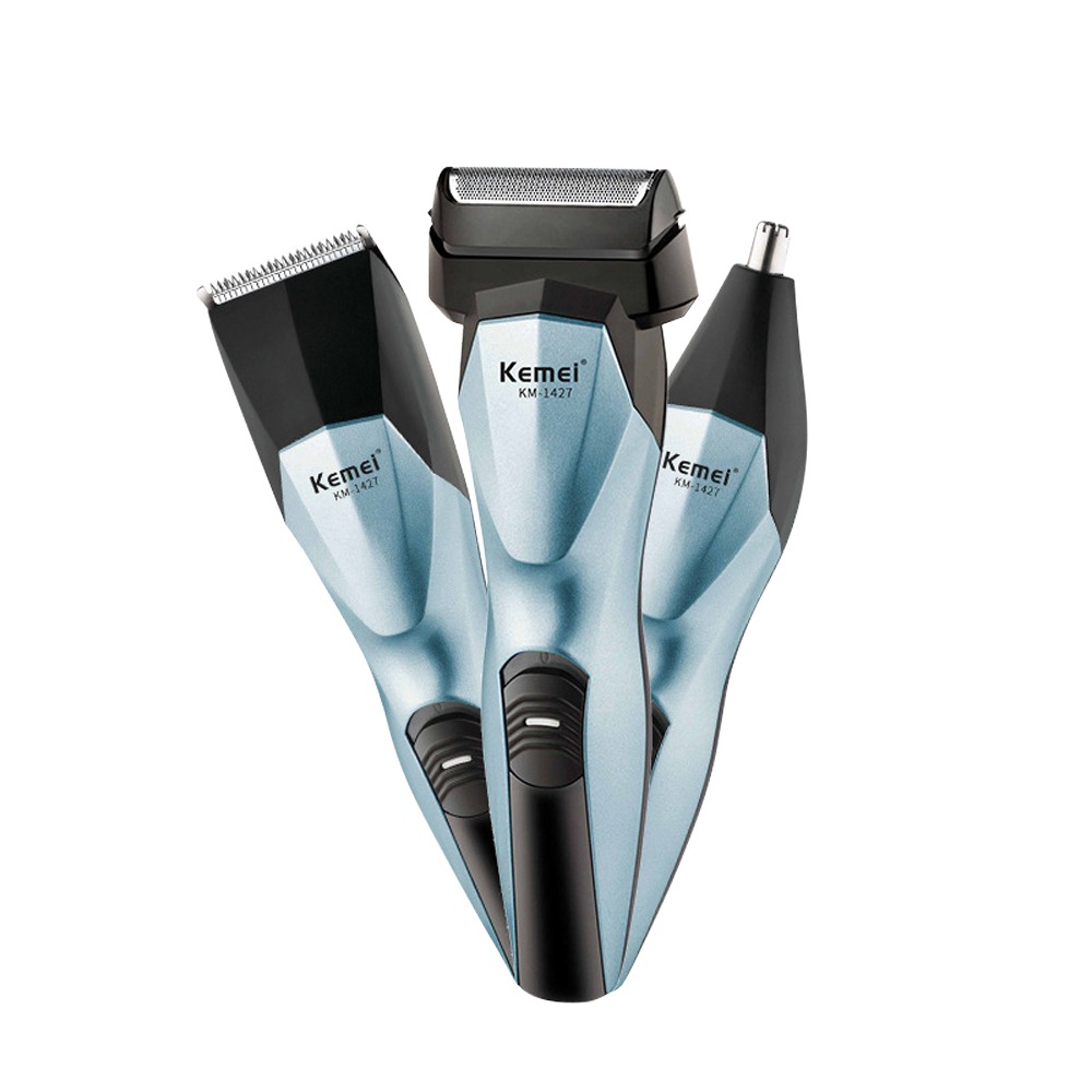 【KEMEI】USB充電式三合一功能碳鋼電動理髮器/電鬍刀/鼻毛刀(刮鬍刀/鼻毛器/剪髮器)(E1427)-細節圖2