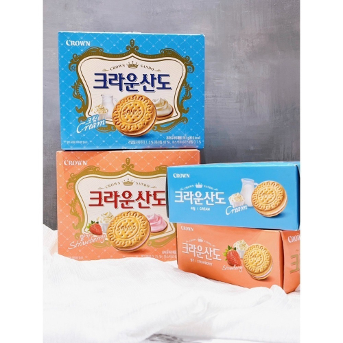 韓貨舖子🇰🇷 韓國 CROWN 皇冠 奶油 草莓 夾心餅乾