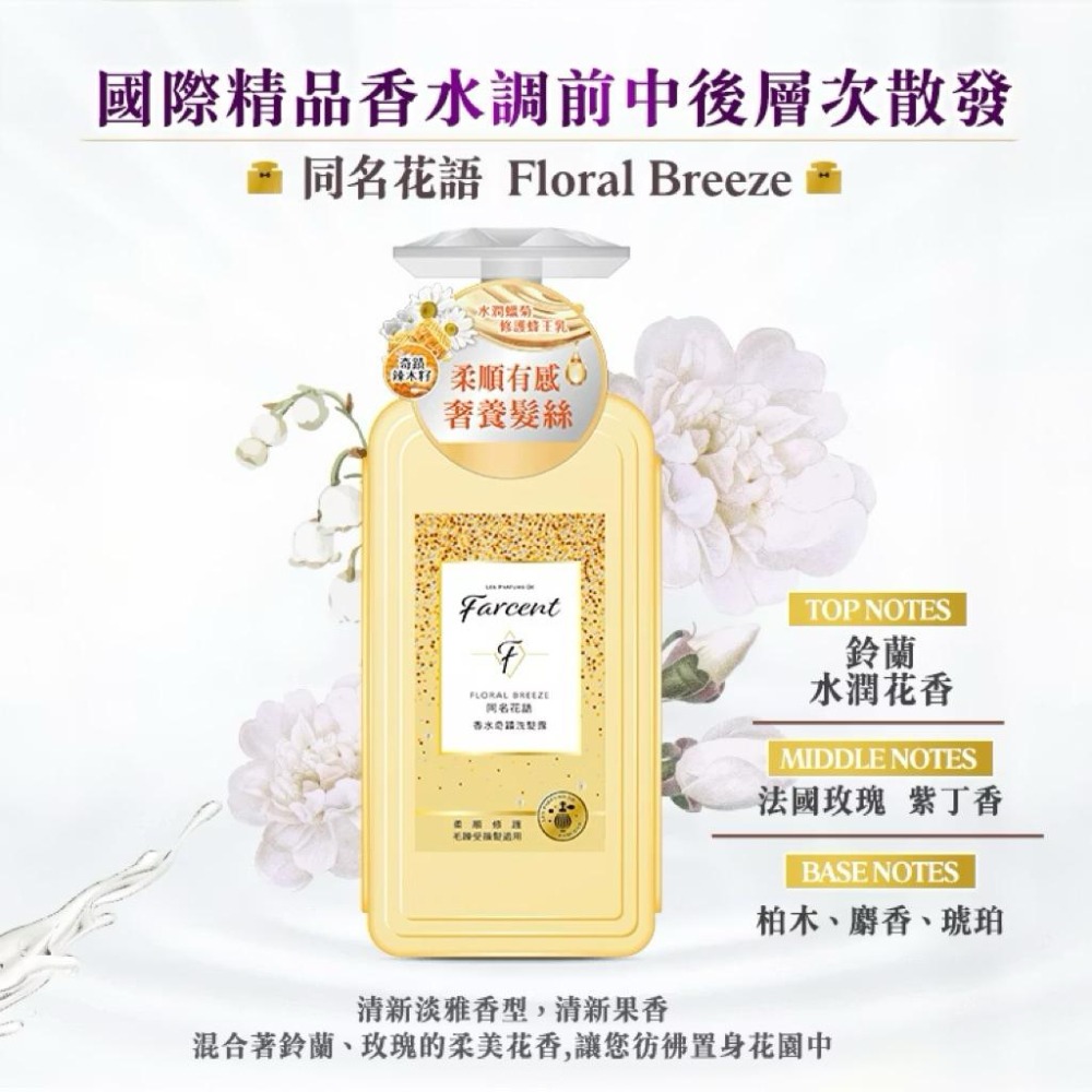 【Max魔力生活家】隔日到貨 Farcent 花仙子 香水奇蹟 護髮素 洗髮露 護髮乳 水感修護 蓬鬆柔順 同名花語-細節圖2