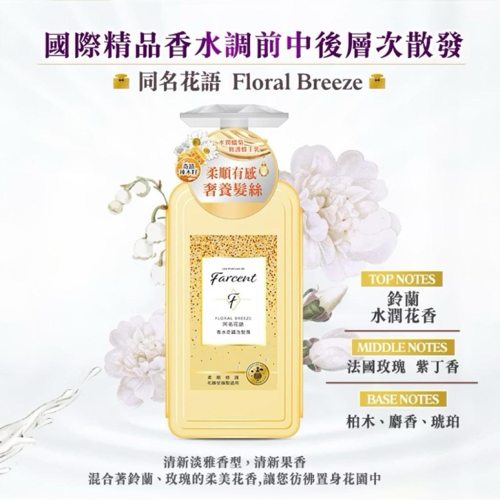 【Max魔力生活家】隔日到貨 Farcent 花仙子 香水奇蹟 護髮素 洗髮露 護髮乳 水感修護 蓬鬆柔順 同名花語-細節圖2