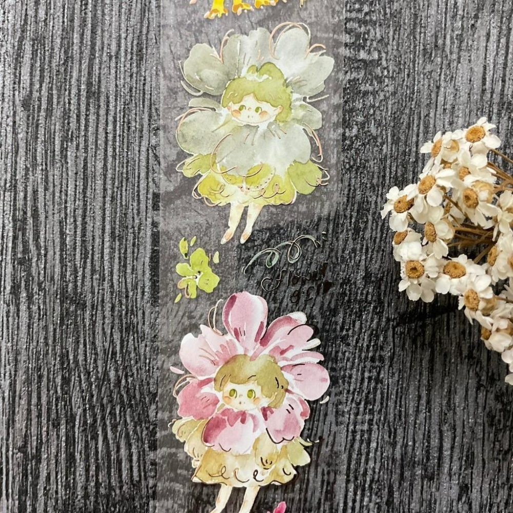 喵大 Meow Illustration｜花的孩子  ｜亮面玫瑰金PET膠帶 分裝紙膠帶-細節圖2