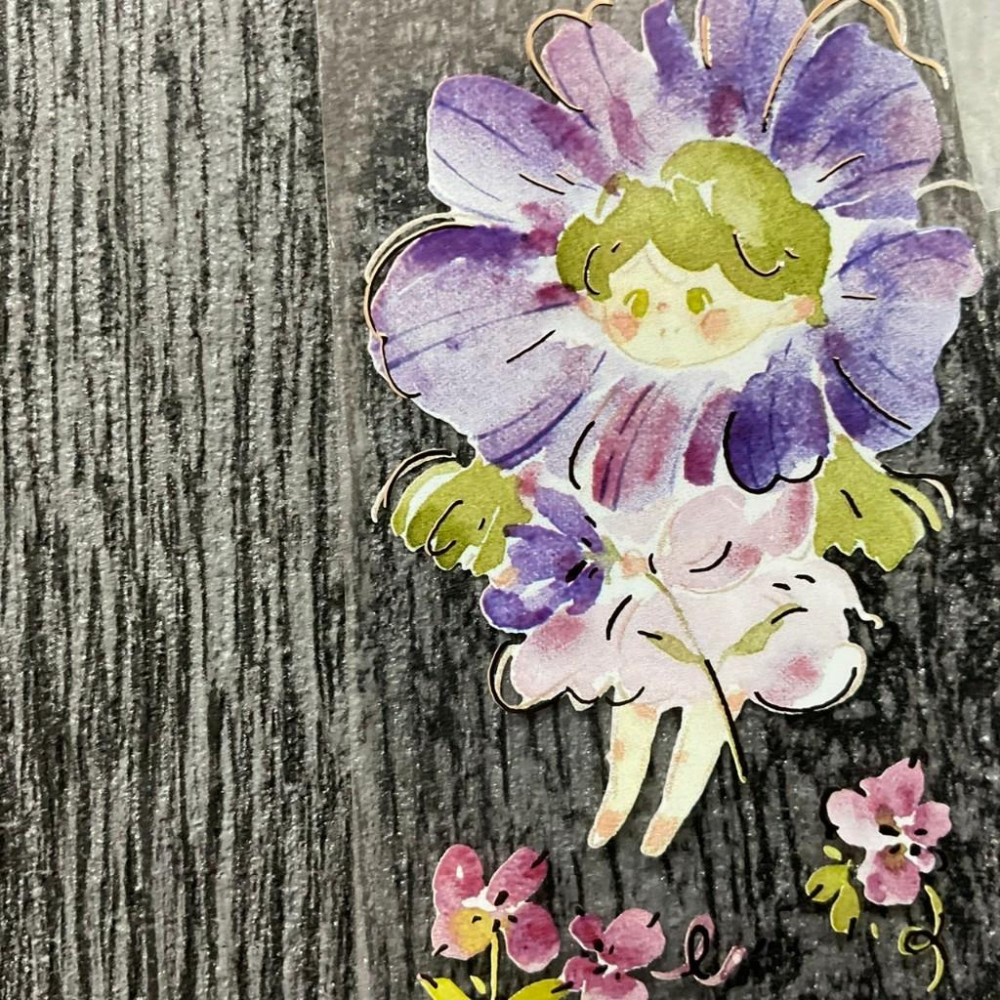喵大 Meow Illustration｜花的孩子  ｜亮面玫瑰金PET膠帶 分裝紙膠帶-細節圖7