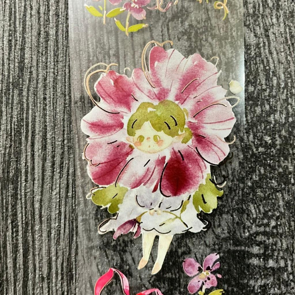 喵大 Meow Illustration｜花的孩子  ｜亮面玫瑰金PET膠帶 分裝紙膠帶-細節圖8
