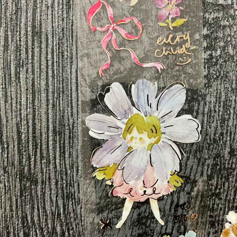 喵大 Meow Illustration｜花的孩子  ｜亮面玫瑰金PET膠帶 分裝紙膠帶-細節圖9