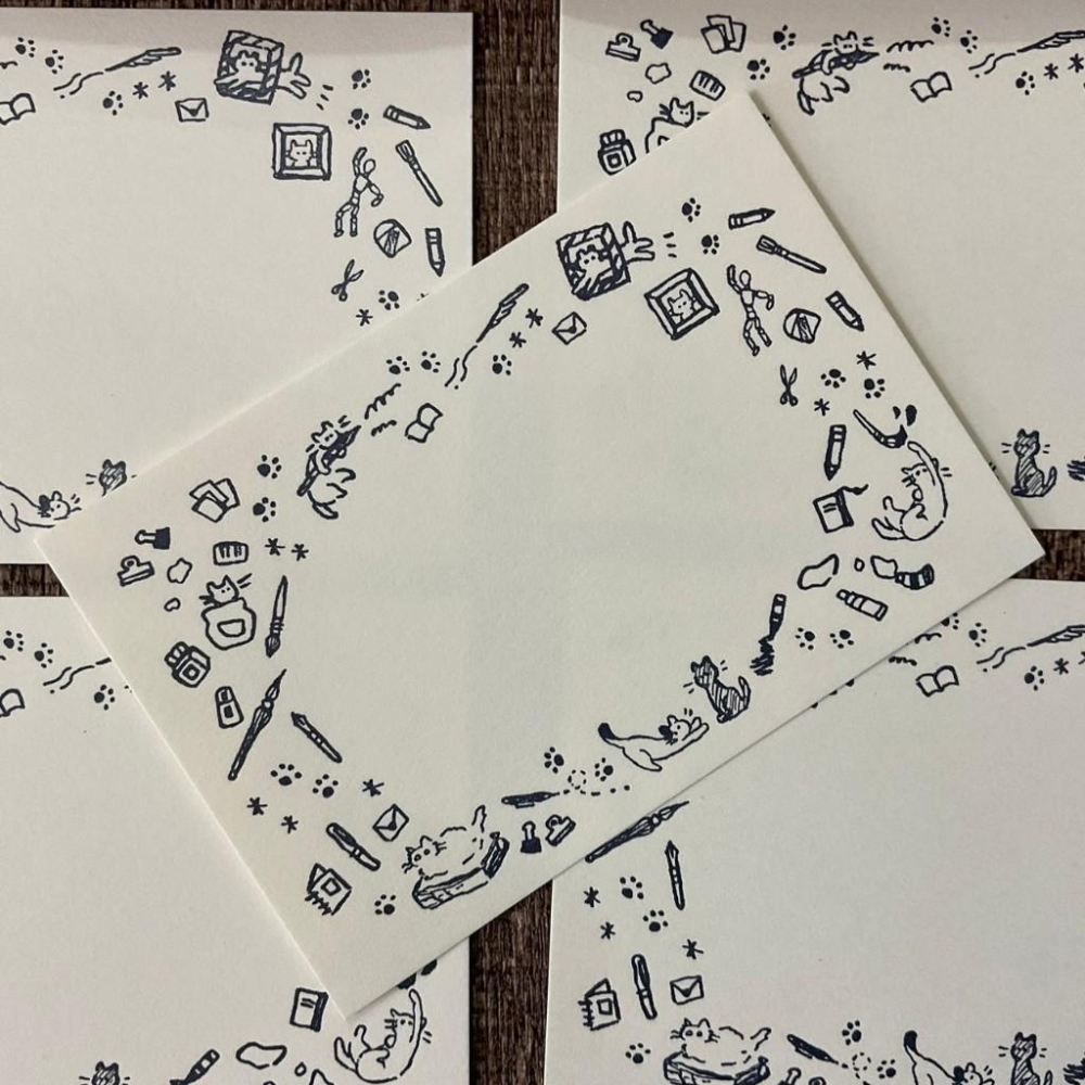 日本 大枝活版室 & U-Arts | 貓咪活版印刷卡 | 藍色 古銅色一組4張-細節圖7