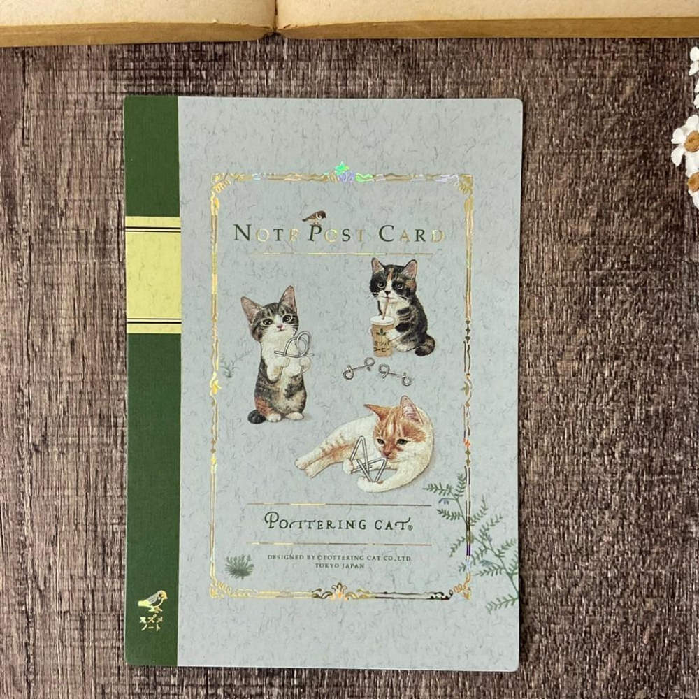 日本 Pottering Cat 燙金明信片| 貓咪解謎  貓咪跳箱 貓咪跳格子 | 3款明信片-細節圖2