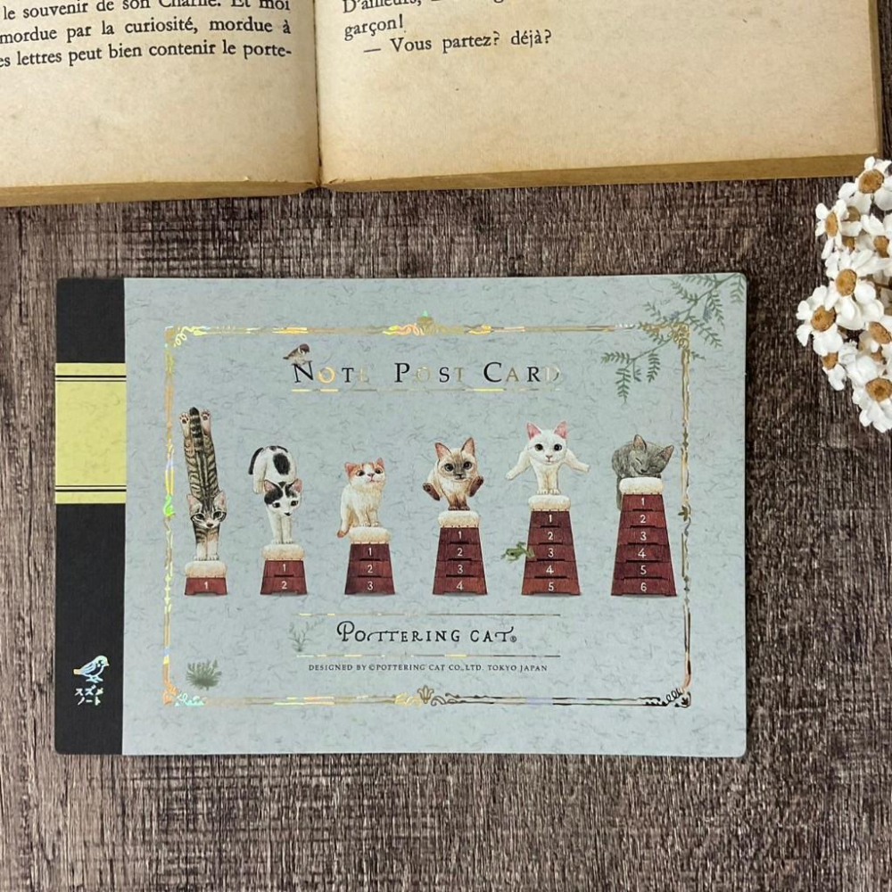 日本 Pottering Cat 燙金明信片| 貓咪解謎  貓咪跳箱 貓咪跳格子 | 3款明信片-細節圖4