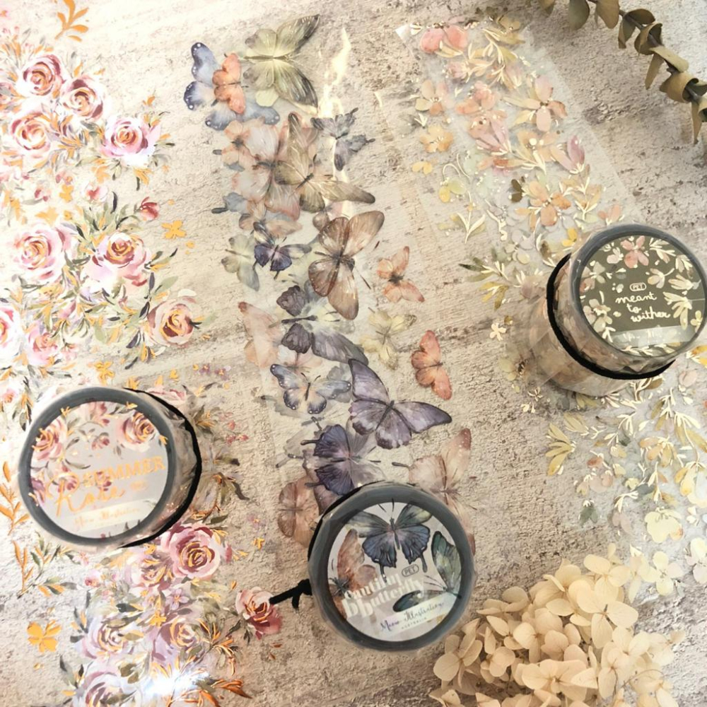 喵大Meow Illustration｜彩斑羽蝶/凋零之時/夏之薔薇｜亮面PET分裝紙膠帶-細節圖2