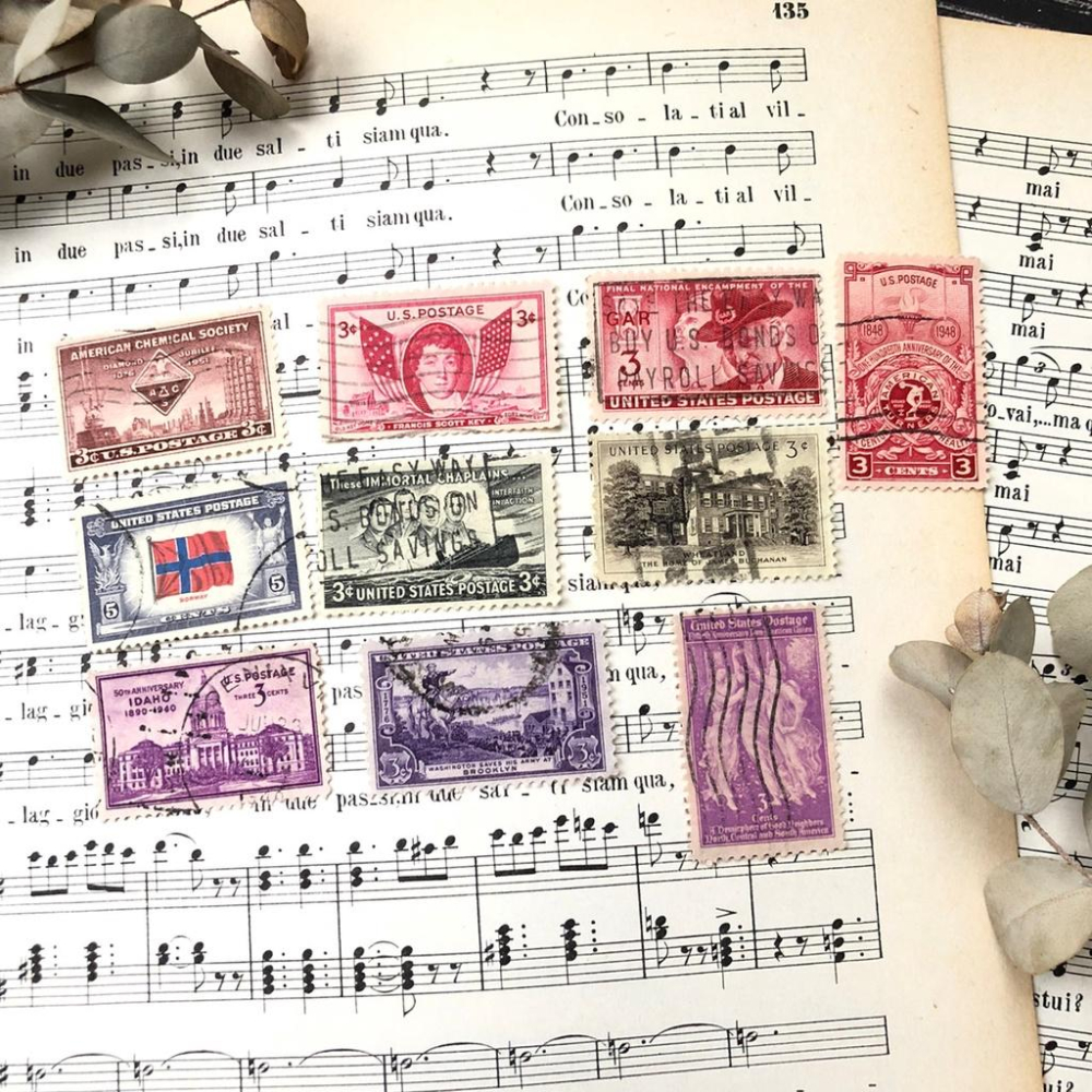 [好築藝] 美國 郵票 素材包 一組10張｜手帳拼貼 復古素材-細節圖5