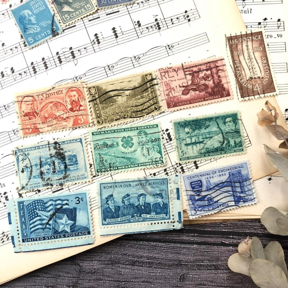 [好築藝] 美國 郵票 素材包 一組10張｜手帳拼貼 復古素材-細節圖6
