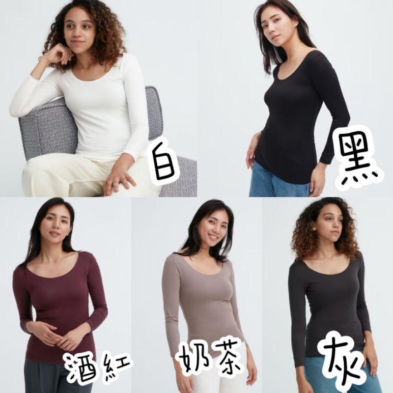 日本Uniqlo 發熱衣 女 圓領 8分袖 黑 白 冬天必備 S M L XL「現貨」［AN.shop7682]-細節圖7