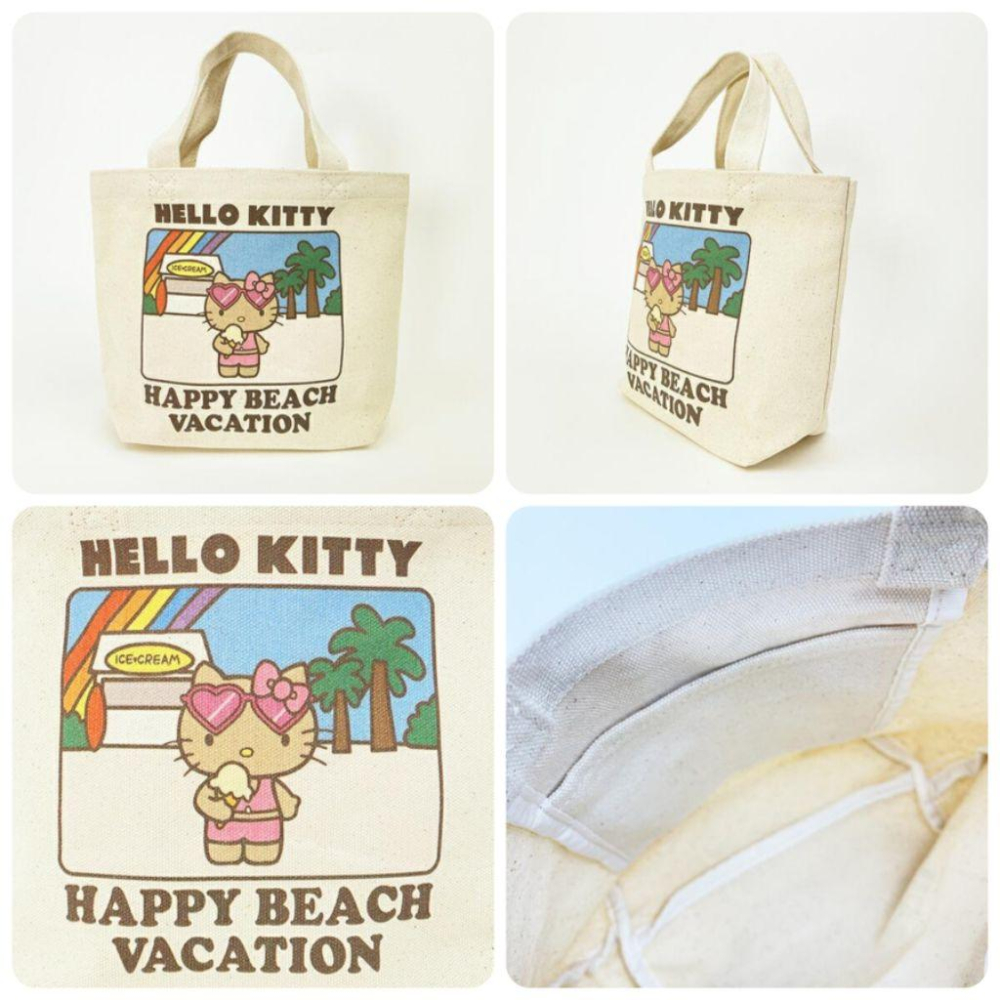 「現貨」日本正版 三麗鷗 直式肩背袋 A4手提袋 帆布托特包 夏威夷 黑皮Kitty 曬黑 史迪奇 托特包 購物袋-細節圖3