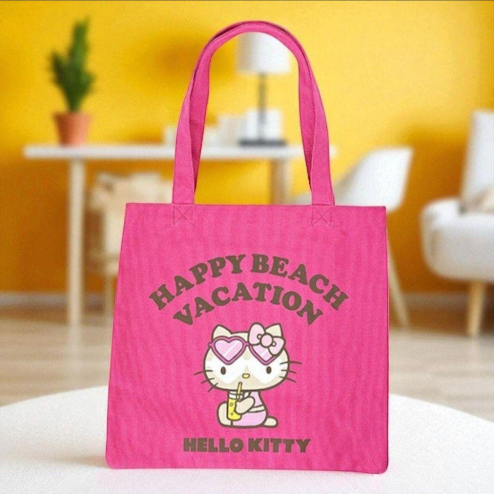 「現貨」日本正版 三麗鷗 直式肩背袋 A4手提袋 帆布托特包 夏威夷 黑皮Kitty 曬黑 史迪奇 托特包 購物袋-細節圖5