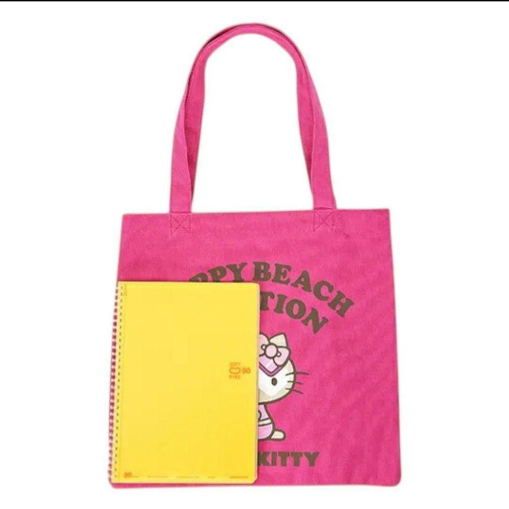 「現貨」日本正版 三麗鷗 直式肩背袋 A4手提袋 帆布托特包 夏威夷 黑皮Kitty 曬黑 史迪奇 托特包 購物袋-細節圖6