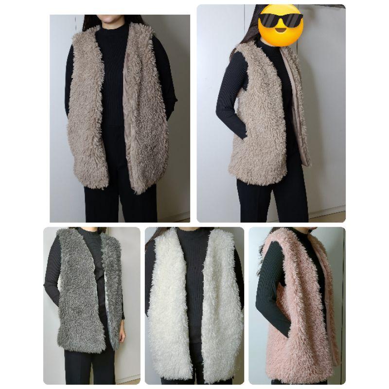 「現貨」時尚背心 長版泰迪熊毛背心 長版軟毛連帽背心 長版 背心 束口圍巾 毛毛圍巾 冬天 保暖［AN.shop]-細節圖4