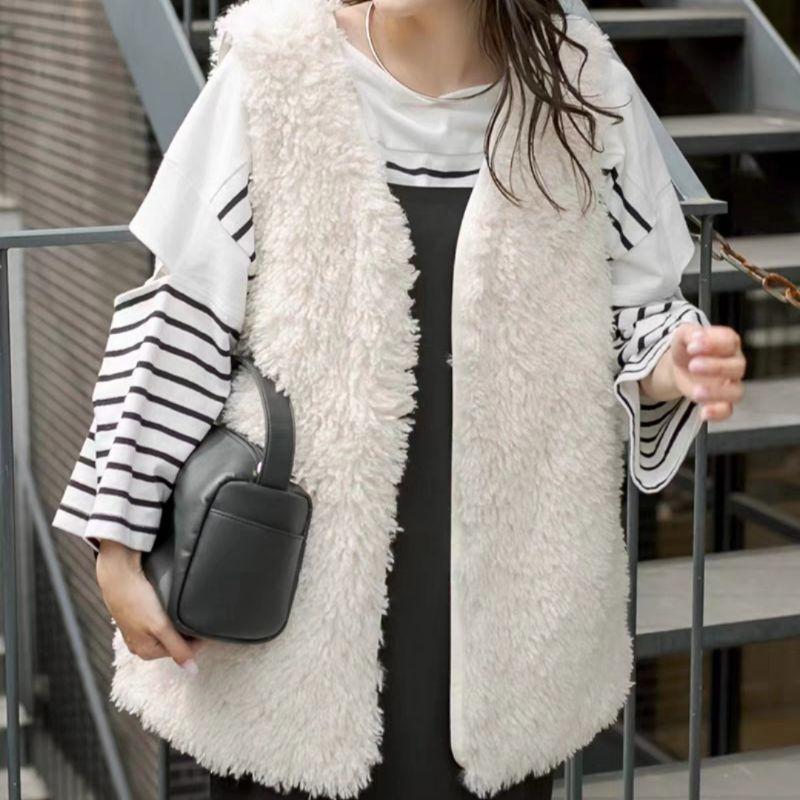 「現貨」時尚背心 長版泰迪熊毛背心 長版軟毛連帽背心 長版 背心 束口圍巾 毛毛圍巾 冬天 保暖［AN.shop]-細節圖8