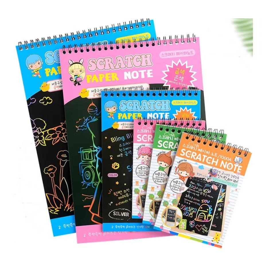 炫彩刮刮畫筆記本 筆記本. DIY塗鴉本子(配竹筆) 空白素描本-細節圖2