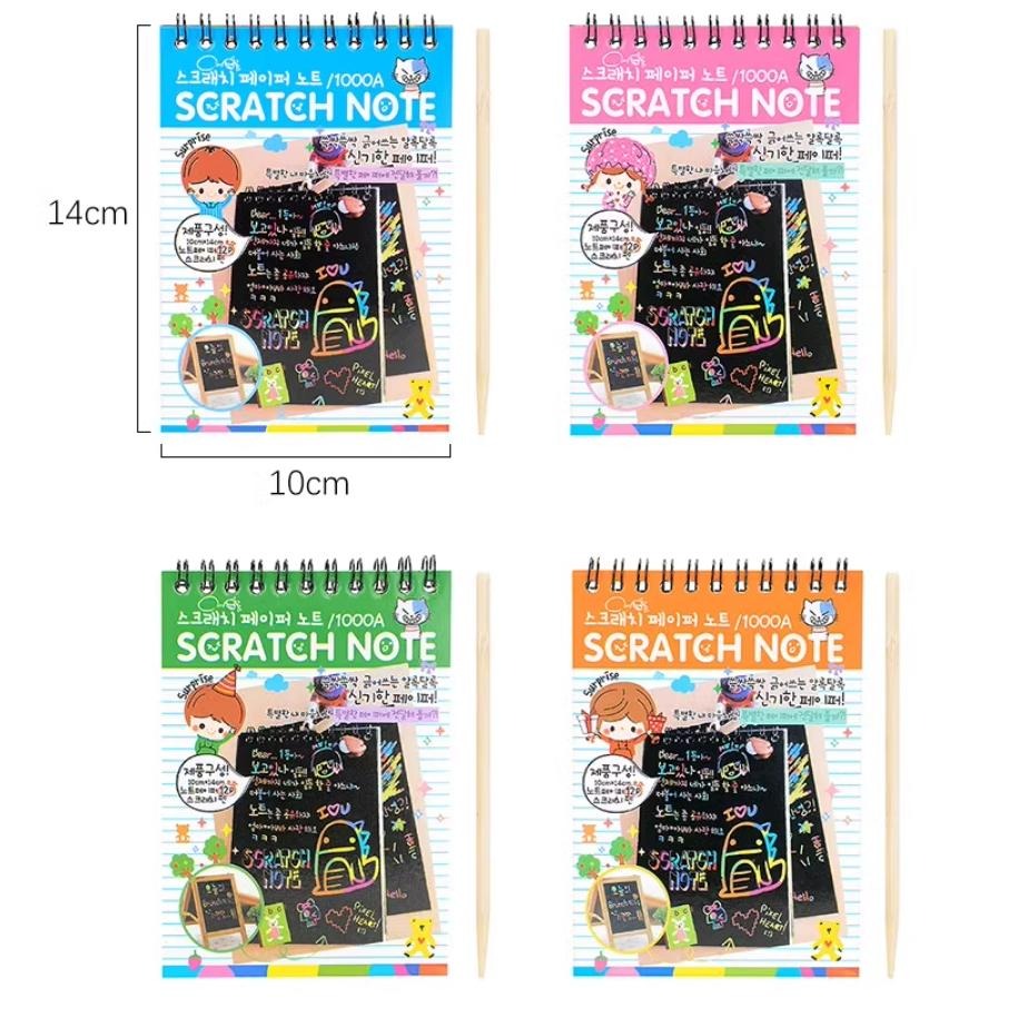 炫彩刮刮畫筆記本 筆記本. DIY塗鴉本子(配竹筆) 空白素描本-細節圖4