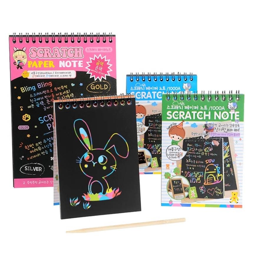 炫彩刮刮畫筆記本 筆記本. DIY塗鴉本子(配竹筆) 空白素描本-細節圖7