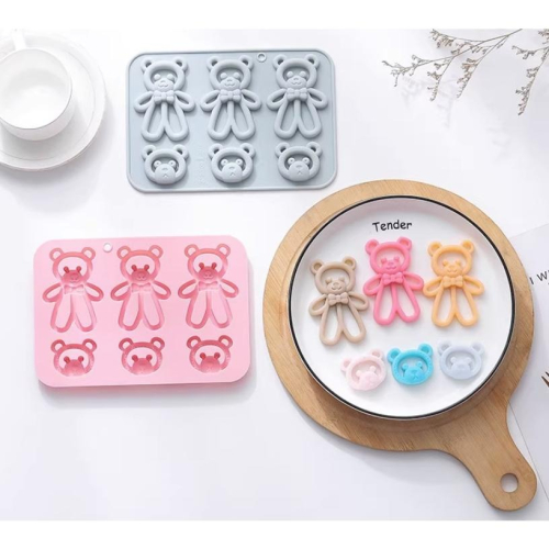 矽膠-6連鏤空小熊 手工皂模 擴香石 布丁模 果凍模 巧克力模 黏土手工藝材料
