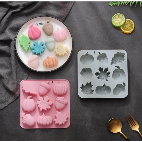 矽膠-9連秋天葉子果子手工皂模 布丁模 果凍模 巧克力模 黏土手工藝材料