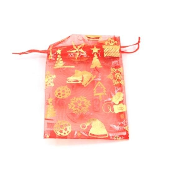 燙金聖誕節網紗袋 (10x14) 婚禮小物 手工皂袋 喜糖袋 糖果袋 束口袋-細節圖2