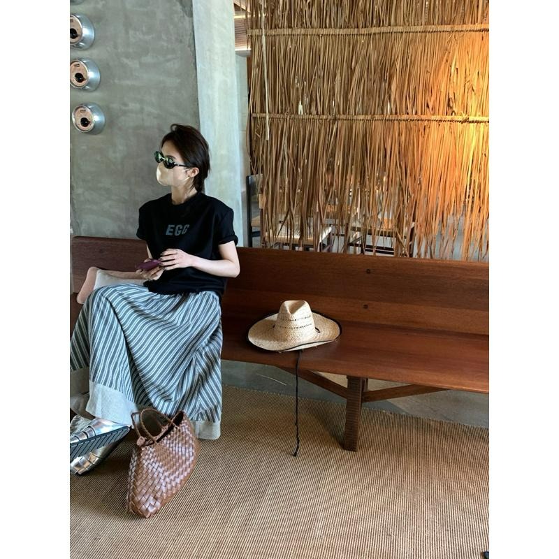 日系文藝山本風條紋麻料長裙 #08036-細節圖2