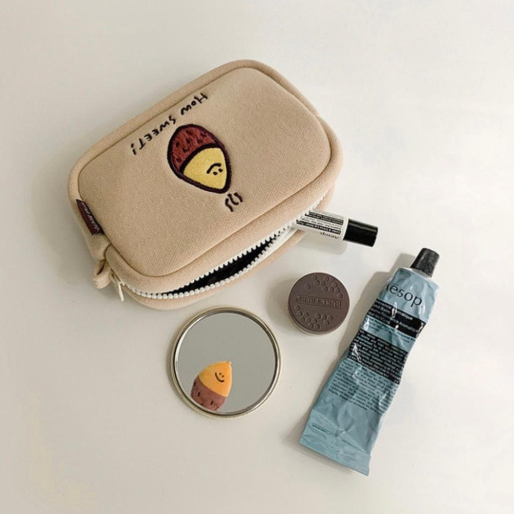 ［現貨］S小姐姐韓國代購🇰🇷韓國文創Second Morning 檸檬 地瓜 刺繡化妝包 收納包 隨身包-細節圖3